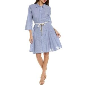 NWOT Ellen Tracy Blue Striped Shirt Dress with White Rope Belt